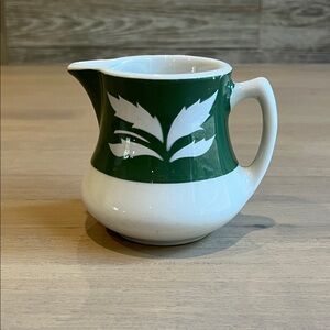 Vintage Jackson China Falls Creek PA Green White Leaf Creamer Pitcher Farmhouse